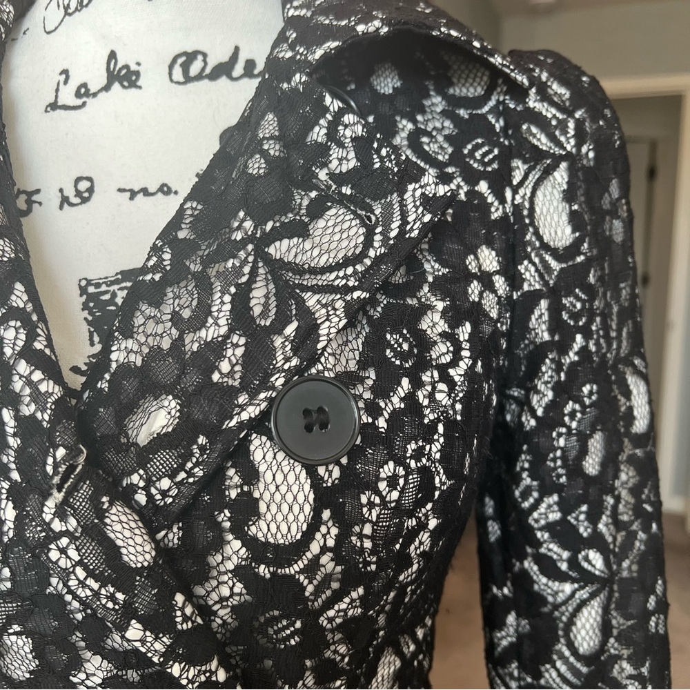 Bebe Black and White A-line Cocktail Dress with Notched Collar